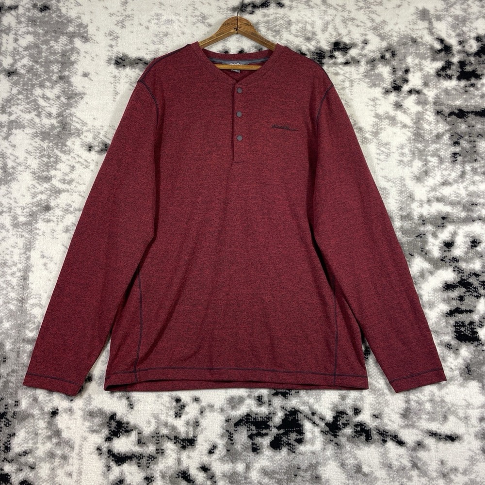 Eddie Bauer Knit Snap Neck Top Mens Size Extra Large‎ Red Outdoors Comfort